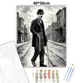 Charlie Chaplin - A csavargó - számfestő készlet - Számfestő.hu - 40×50cm - Keret nélkül