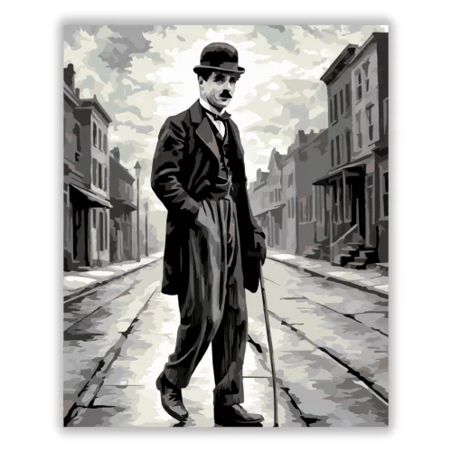 Charlie Chaplin - A csavargó - számfestő készlet - Számfestő.hu - 40×50cm - Keret nélkül