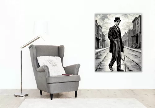 Charlie Chaplin - A csavargó - számfestő készlet - Számfestő.hu - 40×50cm - Keretre feszítve