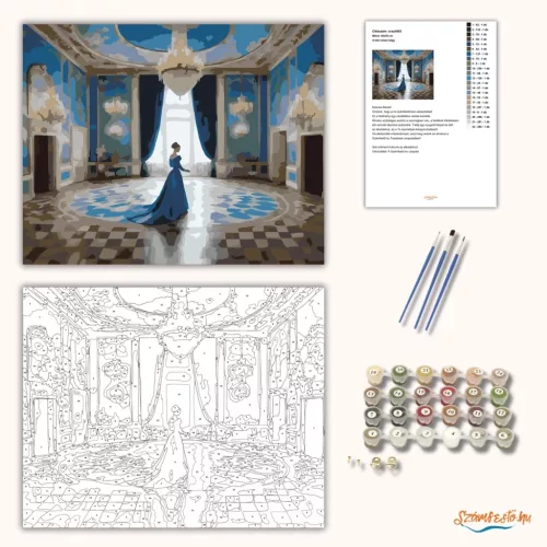 A kék ruhás hölgy - számfestő készlet - Számfestő.hu - 60×70cm - Keretre feszítve