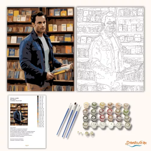 Joe Goldberg - Könyvek mögött - számfestő készlet - Számfestő.hu - 80×100cm - Keret nélkül