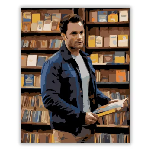 Joe Goldberg - Könyvek mögött - számfestő készlet - Számfestő.hu - 40×50cm - Keret nélkül