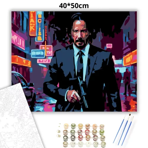 John Wick az éjszakában - számfestő készlet - Számfestő.hu - 40×50cm - Keretre feszítve