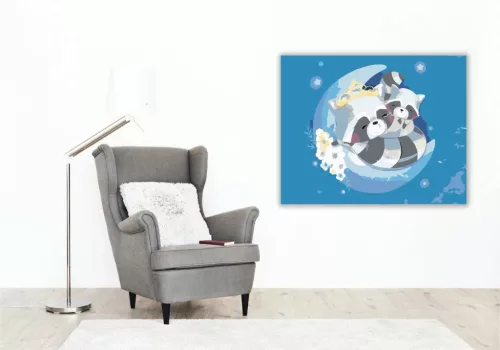 Alvó mosómedvék - számfestő készlet - Számfestő.hu - 80×100cm - Keret nélkül