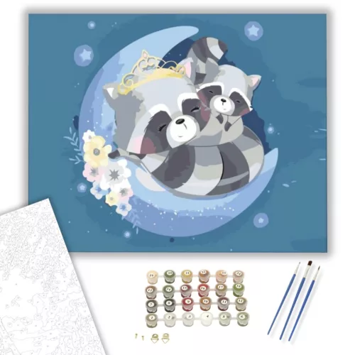 Alvó mosómedvék - számfestő készlet - Számfestő.hu - 80×100cm - keret nélkül