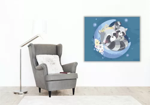 Alvó mosómedvék - számfestő készlet - Számfestő.hu - 60×70cm - keret nélkül