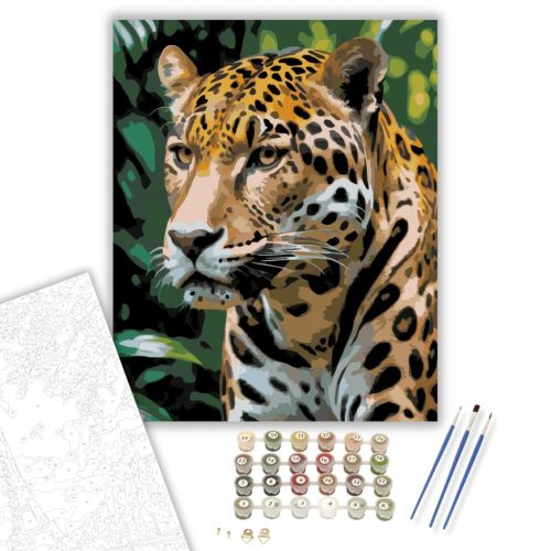 Jaguar a Dzsungelben - számfestő készlet - Számfestő.hu - 80×100cm - keret nélkül
