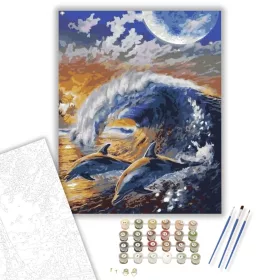 Delfinek a hullámban - számfestő készlet - Számfestő.hu - 40×50cm - keret nélkül