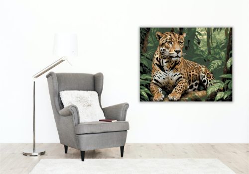 Jaguar a Dzsungel Mélyén - számfestő készlet - Számfestő.hu - 50×60cm - keretre feszítve