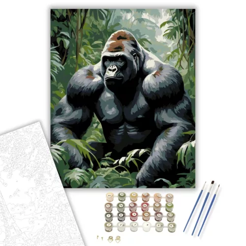 Ezüsthátú Gorilla a Dzsungelben - számfestő készlet - Számfestő.hu - 50×60cm - keret nélkül