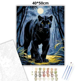 Fekete Párduc a Dzsungelben - számfestő készlet - Számfestő.hu - 40×50cm - Keret nélkül