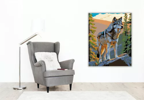 Szürke Farkas a Hegyekben - számfestő készlet - Számfestő.hu - 40×50cm - keret nélkül