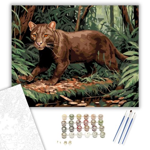 Jaguarundi az Erdő Mélyén - számfestő készlet - Számfestő.hu - 60×70cm - keret nélkül