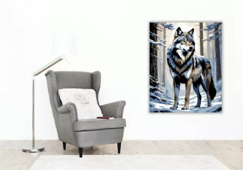 Farkas a Havas Erdőben - számfestő készlet - Számfestő.hu - 40×50cm - Keret nélkül