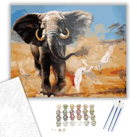 Elefánt a szavannán - számfestő készlet - Számfestő.hu - 40×50cm - keret nélkül