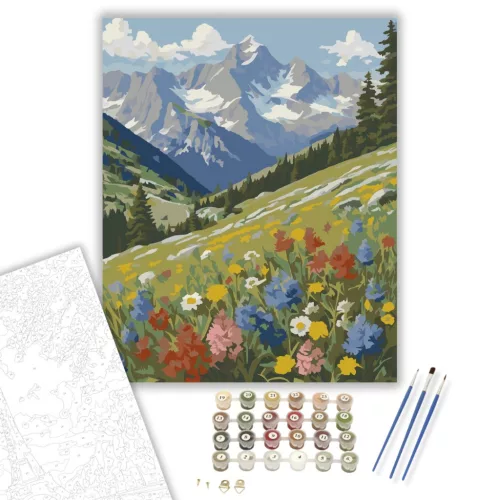Alpesi Vadvirágok Harmóniája - számfestő készlet - Számfestő.hu - 40×50cm - keretre feszítve