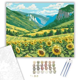 Aranyló Napraforgómező és Zöld Hegyek - számfestő készlet - Számfestő.hu - 40×50cm - keret nélkül