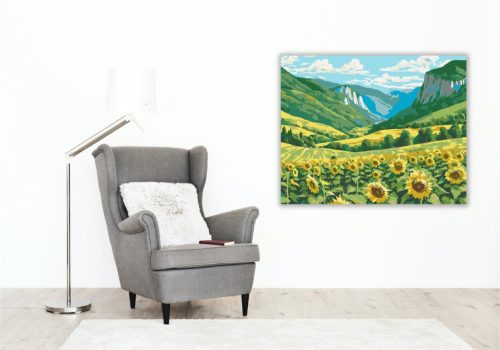 Aranyló Napraforgómező és Zöld Hegyek - számfestő készlet - Számfestő.hu - 40×50cm - keret nélkül