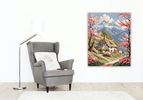 Cseresznyevirágos Völgy és Hegyi Kunyhó - számfestő készlet - Számfestő.hu - 80×100cm - keret nélkül