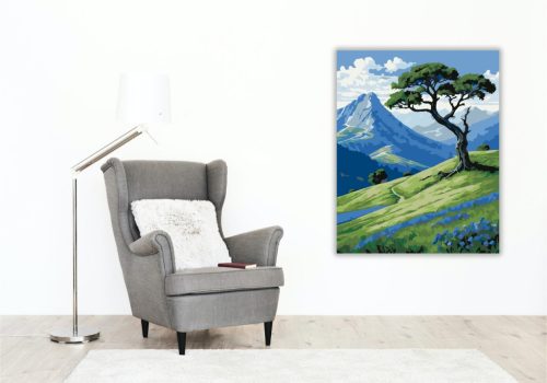 Magányos Fa és Kék Vadvirágos Völgy - számfestő készlet - Számfestő.hu - 60×70cm - keretre feszítve