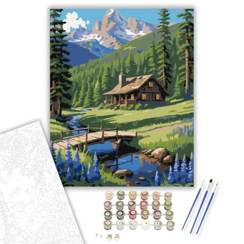 Hegyi Kunyhó és Lila Lupinek - számfestő készlet - Számfestő.hu - 60×70cm - keretre feszítve