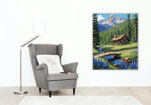 Hegyi Kunyhó és Lila Lupinek - számfestő készlet - Számfestő.hu - 60×70cm - keretre feszítve