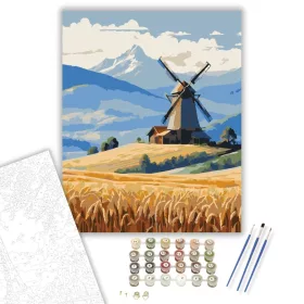 Aranyló Búzamező és Magányos Szélmalom - számfestő készlet - Számfestő.hu - 40×50cm - keret nélkül