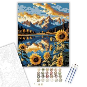 Napraforgómező és Hófödte Hegyek - számfestő készlet - Számfestő.hu - 40×50cm - keret nélkül