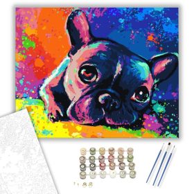 Színes bulldog - számfestő készlet - Számfestő.hu - 40×50cm - keret nélkül