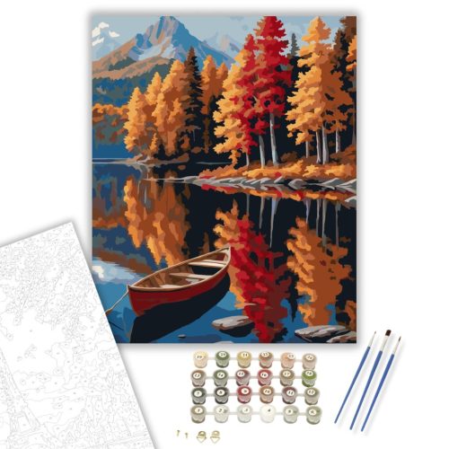 Őszi Fák és Hegyi Tó - számfestő készlet - Számfestő.hu - 80×100cm - keretre feszítve