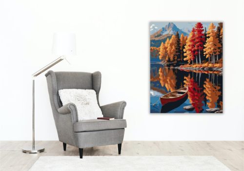 Őszi Fák és Hegyi Tó - számfestő készlet - Számfestő.hu - 80×100cm - keretre feszítve