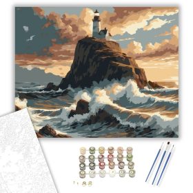 Világítótorony a Sziklás Parton - számfestő készlet - Számfestő.hu - 40×50cm - keret nélkül