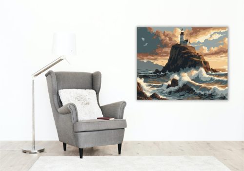Világítótorony a Sziklás Parton - számfestő készlet - Számfestő.hu - 40×50cm - keret nélkül