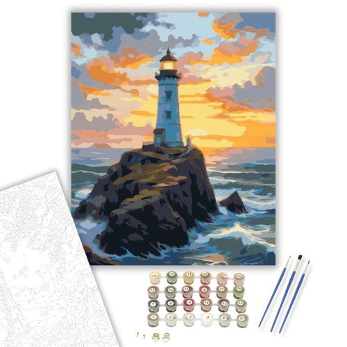 Világítótorony a Hullámzó Tenger Felett - számfestő készlet - Számfestő.hu - 40×50cm - keretre feszítve