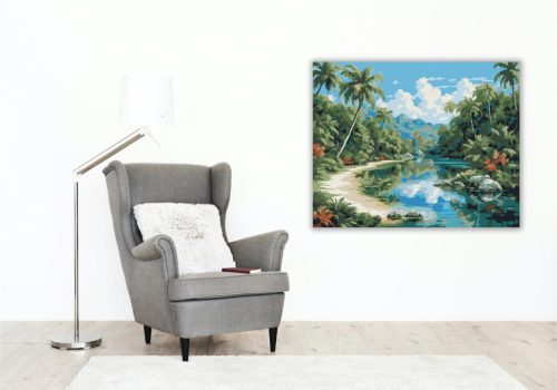 Trópusi Lagúna és Pálmafák - számfestő készlet - Számfestő.hu - 50×60cm - keret nélkül
