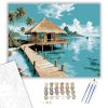 Trópusi Víz feletti Bungaló és Lagúna - számfestő készlet - Számfestő.hu - 40×50cm - keretre feszítve