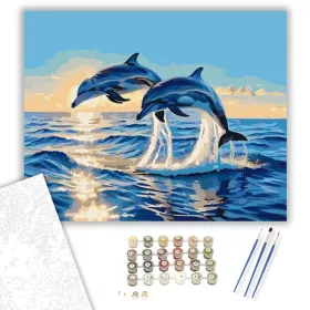 Delfinek a Naplementében - számfestő készlet - Számfestő.hu - 40×50cm - keret nélkül