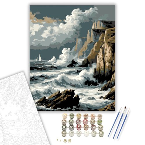 Viharos Tenger és Sziklás Part - számfestő készlet - Számfestő.hu - 40×50cm - keret nélkül