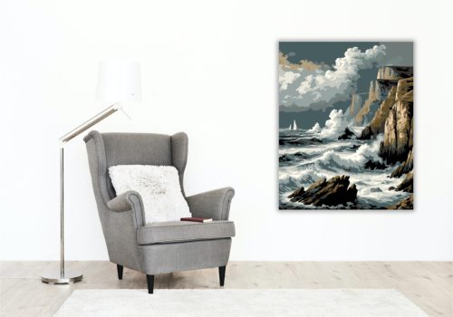 Viharos Tenger és Sziklás Part - számfestő készlet - Számfestő.hu - 40×50cm - keret nélkül