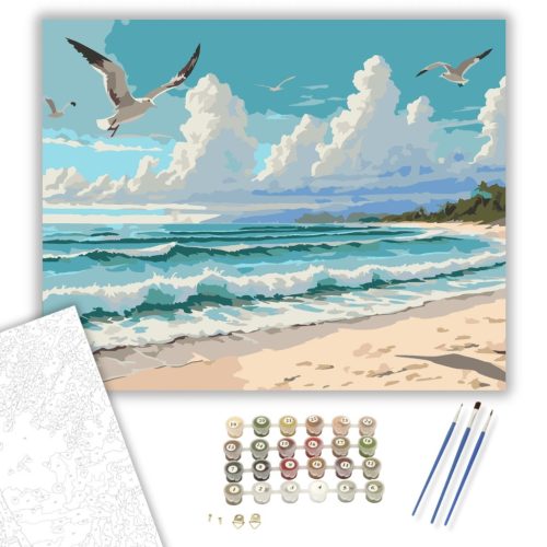 Türkiz Óceán és Fehér Homokos Part - számfestő készlet - Számfestő.hu - 50×60cm - keret nélkül