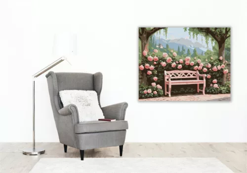 Rózsaszín Rózsabokor a Parkban - számfestő készlet - Számfestő.hu - 40×50cm - keretre feszítve