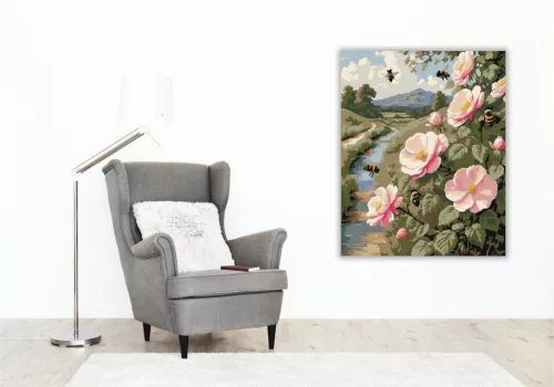Vad Rózsabokor a Vidéki Ösvényen - számfestő készlet - Számfestő.hu - 50×60cm - keretre feszítve