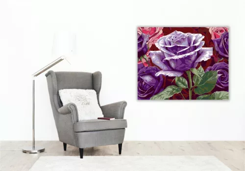 Levendula Rózsa a Vörös Rózsák Közt - számfestő készlet - Számfestő.hu - 40×50cm - keretre feszítve