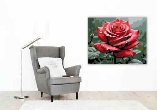 Esőáztatta Vörös Rózsa - számfestő készlet - Számfestő.hu - 60×70cm - keret nélkül