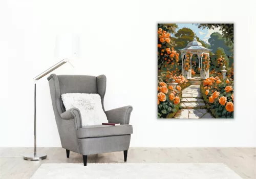 Narancs Rózsák a Kertösvényen - számfestő készlet - Számfestő.hu - 80×100cm - keret nélkül