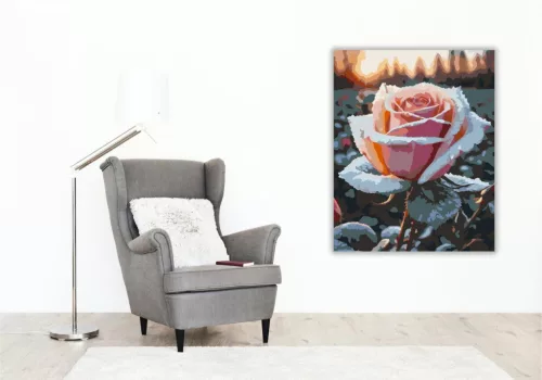 Fagyos Rózsa Hajnalban - számfestő készlet - Számfestő.hu - 50×60cm - keretre feszítve
