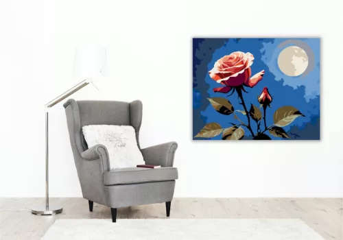 Holdfényes Rózsa - számfestő készlet - Számfestő.hu - 40×50cm - keretre feszítve