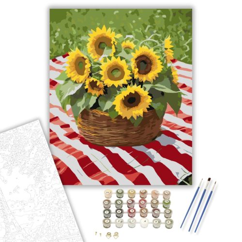 Napraforgó Kosár Pikniken - számfestő készlet - Számfestő.hu - 50×60cm - keretre feszítve
