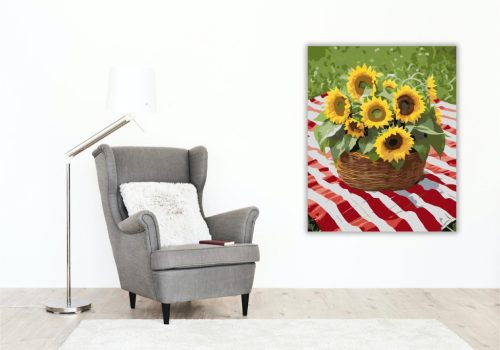 Napraforgó Kosár Pikniken - számfestő készlet - Számfestő.hu - 80×100cm - keretre feszítve