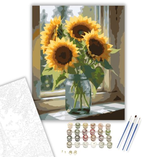 Napraforgó Csokor Ablakban - számfestő készlet - Számfestő.hu - 80×100cm - keret nélkül